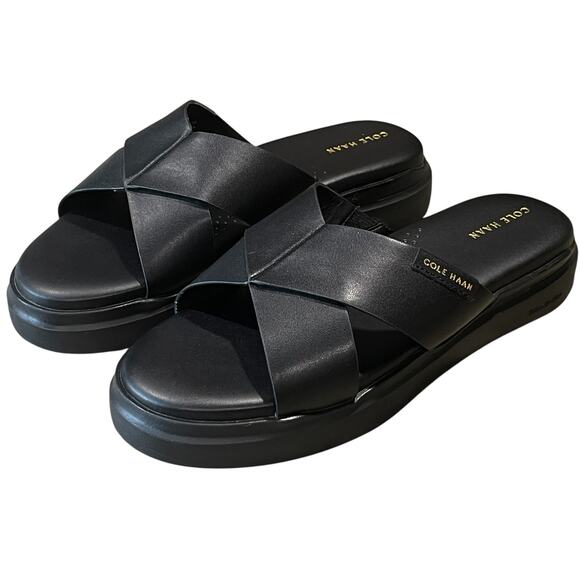 Cole Haan Women's Grandpro Rally Criss Cross Slide Sandals Size 8B in Black - Picture 1 of 9